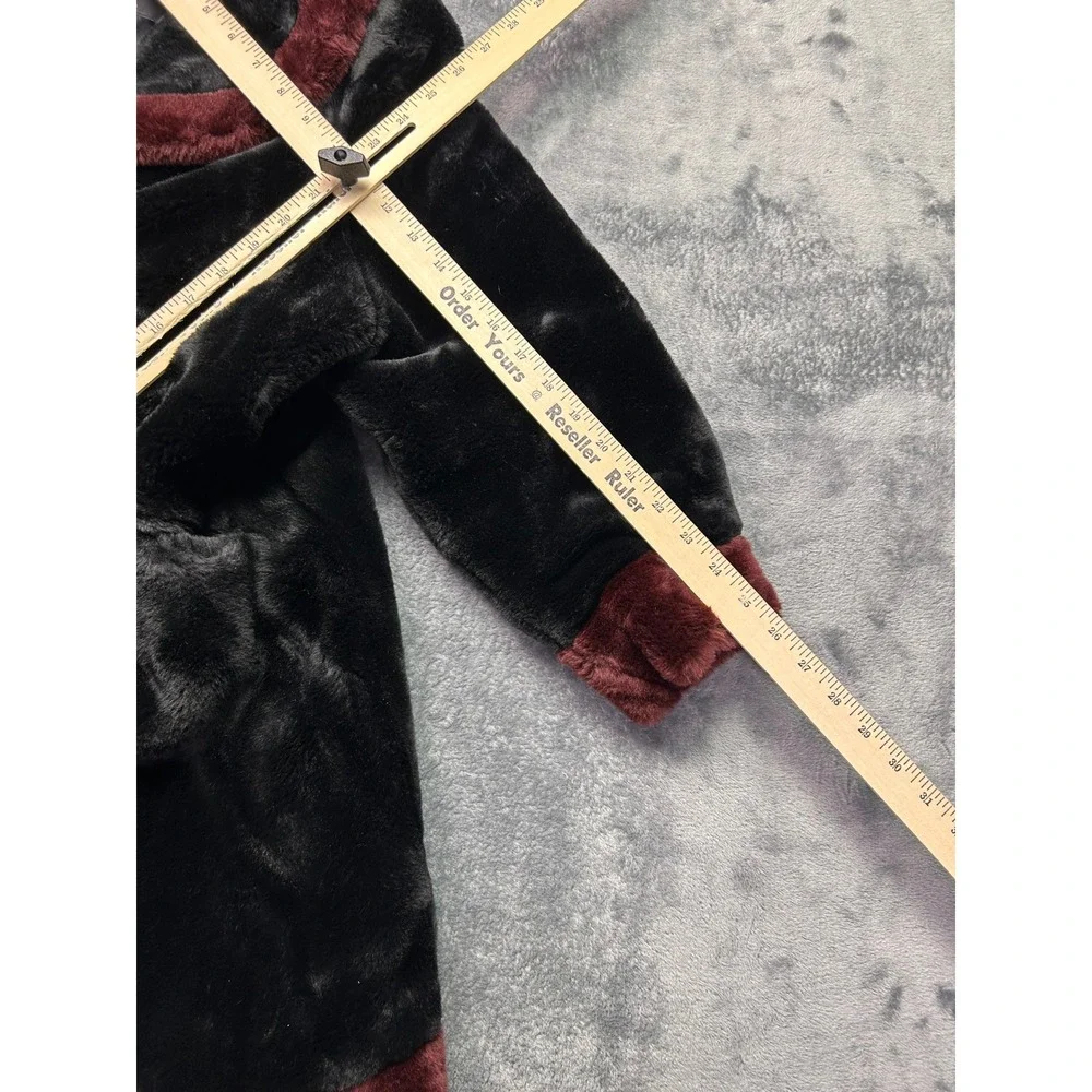 Fun Fur Kids‎ Canada Faux Fur Coat Black Burgundy Shawl Collar Size 10
